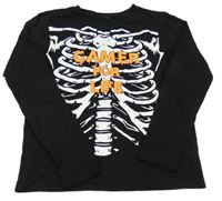 Čierne pyžamové tričko s kostmi a nápismi