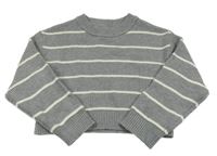 Sivo-biely pruhovaný melírovaný rebrovaný crop sveter ZARA