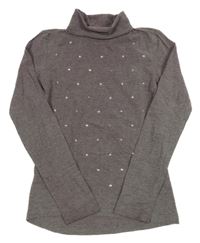 Tmavošedo-světlerůžový melírovaný rolák s hvězdičkami Blu Kids