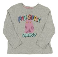 Svetlosivé melírované tričko s mačičkou a nápismi PRIMARK