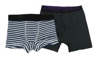 2x - Boxerky - tmavomodro/bílo/černé pruhované lupilu, tmavošedé s logy new balance