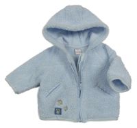 Světlemodrá huňatá bunda se stopami a kapucí Next