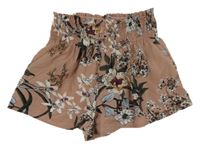 Staroružové paper bag kraťasy s kvietkami a mašlou SHEIN