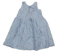Modro-biele pruhované plátenné šaty s třešničkami a mašlou H&M
