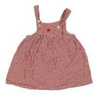Červeno-biele kockované krepové letné šaty s květem Topolino