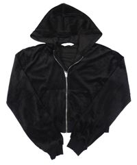 Černá plyšová propínací crop mikina s kapucí H&M