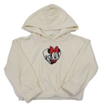 Smotanová rebrovaná oversize crop plyšová mikina s Minnie a kapucňou H&M