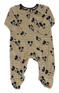 Hnědobéžovo-bílý pruhovaný plyšový overal s Mickey PRIMARK