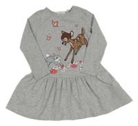 Sivé melírované šaty s Bambim a Thumperem H&M