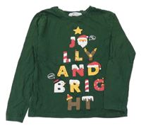 Smaragdové vianočné tričko s nápismi a Santou H&M