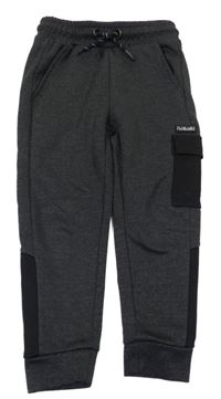 Tmavošedo/melírovano-černé thermo tepláky s nášivkou a kapsou PRIMARK