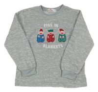 Šedá melírovaná fleecová pyžamová mikina s prasátky s vánočním motivem PRIMARK