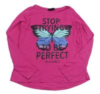 Růžové triko s motýlem s nápisy Page One Young 