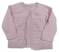Růžový propínací svetr s perforovaným vzorem a volánky Mothercare