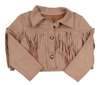 Starorůžová semišová crop bunda s třásněmi