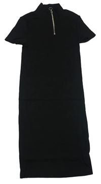 Čierne rebrované elastické šaty so zipsom New Look