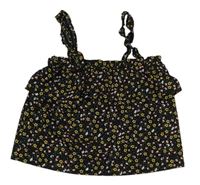 Černá květovaná crop halenka s volánkem Primark
