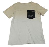 Béžovo-bílé ombré tričko s kapsou s nápisem H&M