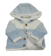 Světlemodro-bílý zateplený propínací svetr s kapucí Mothercare