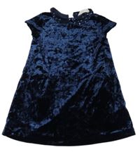 Tmavomodré zamatové šaty s golierikom s flitrami H&M