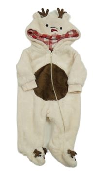 Světlebéžovo-hnedá chlpatá kombinéza s kapucí - sob