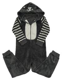 Antracitovo-biela chlpatá kombinéza s kapucí - mýval Matalan