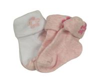 2x ponožky - bílé s květinou + růžové melírované s květinou