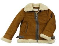Hnědá semišová zateplená bunda s beránkem Zara