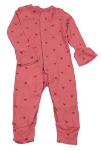 Tmavorůžový žebrovaný overal se srdíčky Tu