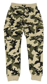 Béžovo-khaki-černé army cargo tepláky George