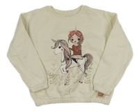 Béžová mikina s jednorožcom a dívkou C&A