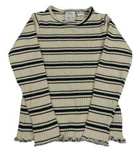 Béžovo-čierne pruhované rebrované tričko Zara