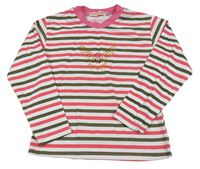 Tmavorůžovo-kaki-biele pruhované tričko s kamienkami