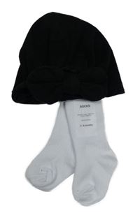 2set - Čierna čapica s mašlí + biele ponožky