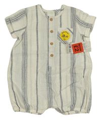 Nové - Bielo-tmavomodrý pruhovaný kraťasový overal s vreckom George