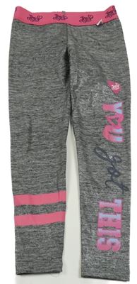 Tmavosivé melírované trblietavé športové legíny s nápisom a srdcem Jojo Siwa