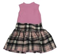 Ružovo-čierno-biele šaty s kostkovanou sukní a mašlou