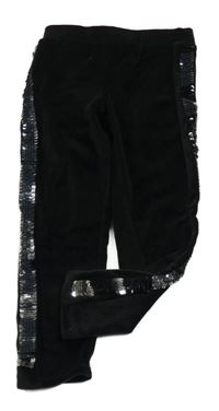 Čierne plyšové legíny s překlápěcími flitre Kiki&Koko