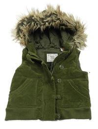 Khaki menšestrová zateplená vesta s kapucňou s kožešinou GAP