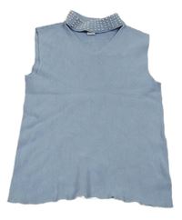 Světlemodrý žebrovaný pletený top s průstřihem a perlami River Island