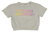 Svetlosivé melírované crop tričko s nápisom Page One Young