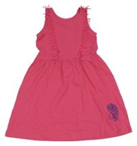 Fuchsiové bavlnené šaty s strapcemi a potlačou Pepperts