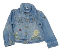 Modrá riflová bunda s výšivkami květin GAP