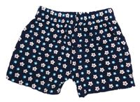 Tmavomodré kvetované bavlnené kraťasy