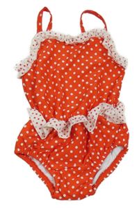 Červené puntíkaté jednodílné plavky s volánky Mothercare