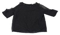 Čierna bodkovaná á trblietavá šifónová crop blúzka s prestrihmi H&M