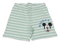 Zelenkavo-biele pruhované bavlnené kraťasy s Mickeym Disney