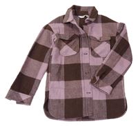 Fialovo-hnedá kockovaná vlnená košeľová bunda H&M