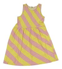 Žlto-ružové pruhované bavlnené šaty H&M