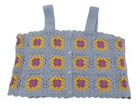 Svetlomodrý prepínaci kvetovaný háčkový crop top Primark